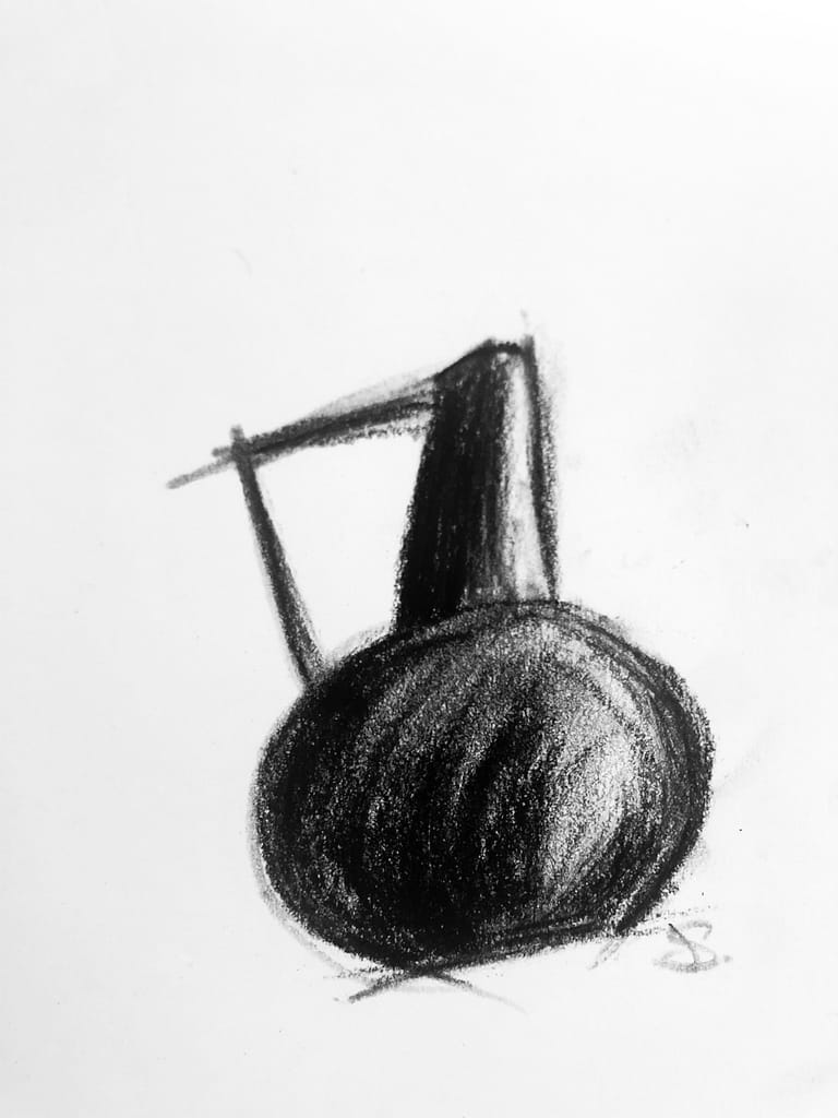 metal vase drawing, charcoal on paper